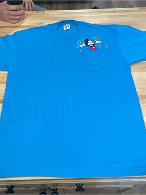 Disney Bright Blue Mickey Mouse Pocket Tee - Short Sleeve embroidered